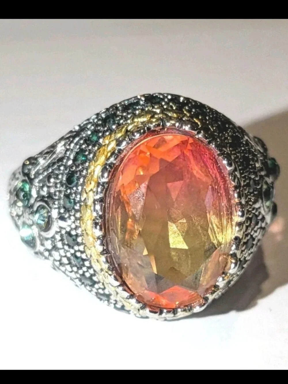 Retro Domineering Mystic Topaz Gemstone Statement Ring For Men Sz 11